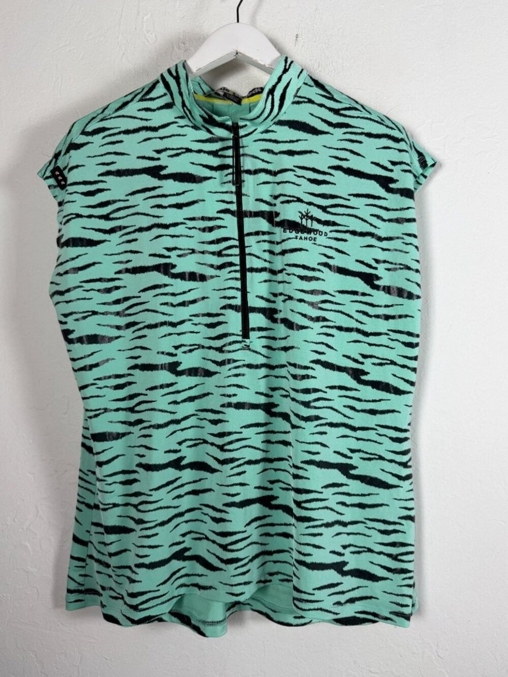 Jamie Sadock Womens Green Tiger Print 1/2 Zip Short Sleeve Polo Golf Shirt XXL